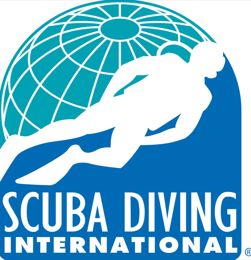 Scuba Diving International logo featuring a silhouetted diver in front of a stylized globe.
